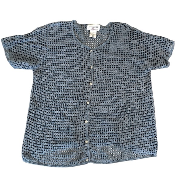 Vintage Cotton Ginny Crochet Top Cardigan. Short sleeve medium plus. 100% cotton - Picture 1 of 5